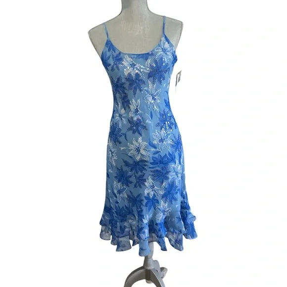 Chaundry Made in India Blue Beaded Floral Midi Dress - Picture 1 of 12